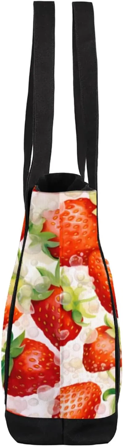 Watercolor Blue Wildflower Canvas Tote Bag Casual Shoulder Handbag Large Shopping Bags With 5 Pocket