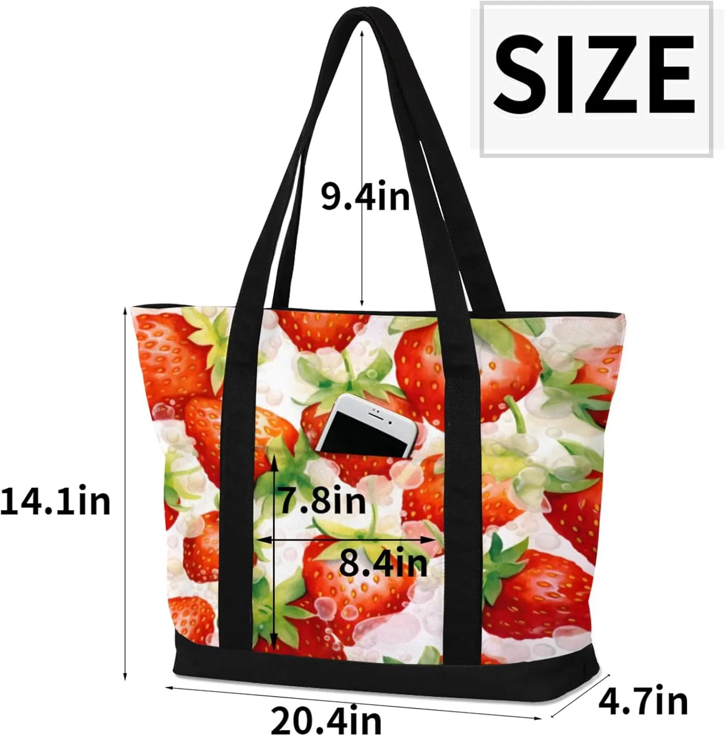 Watercolor Blue Wildflower Canvas Tote Bag Casual Shoulder Handbag Large Shopping Bags With 5 Pocket