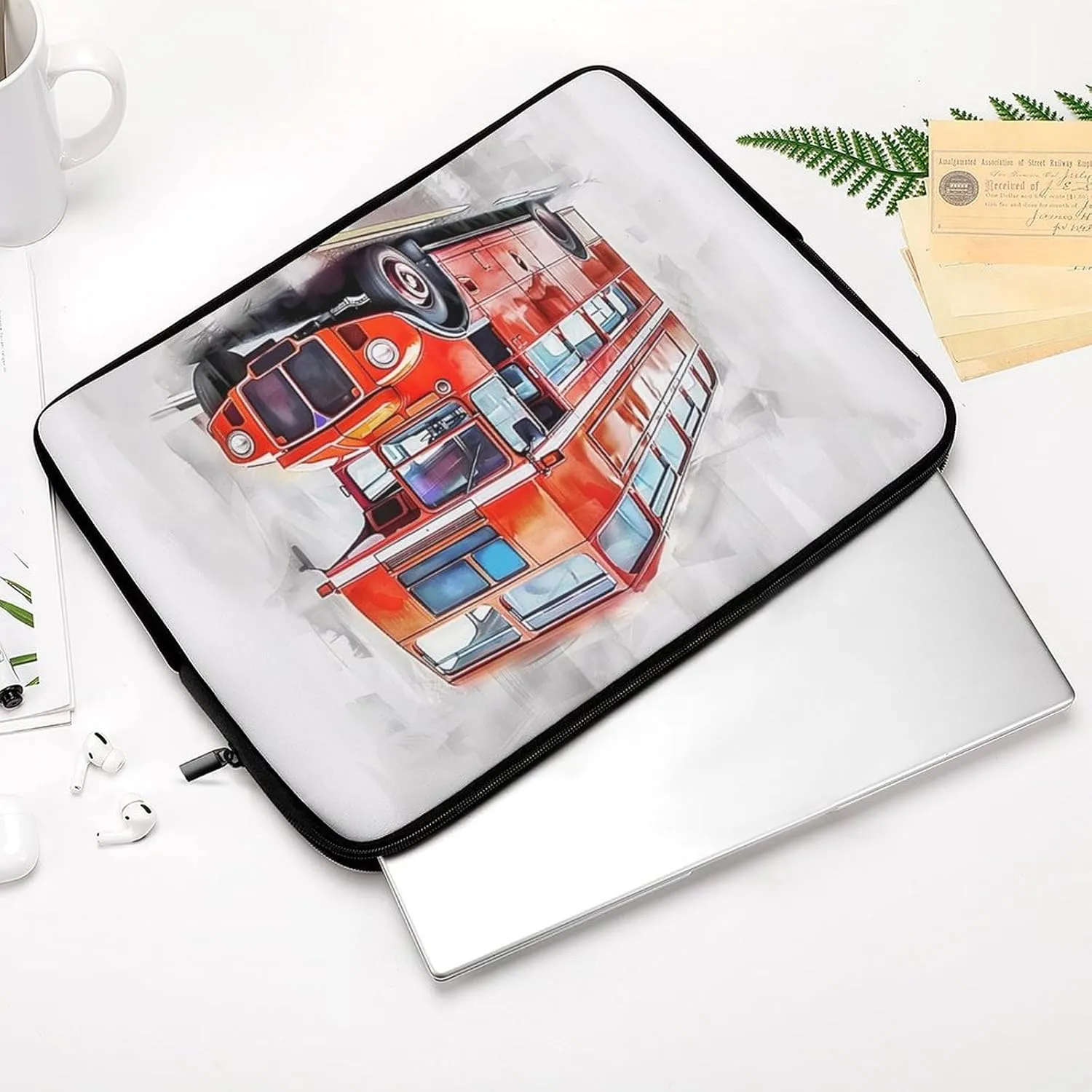 Watercolor Bus Laptop Sleeve 13/15 Inch Briefcase Cover Shockproof Protective Case Handbags Portable Laptop Bag