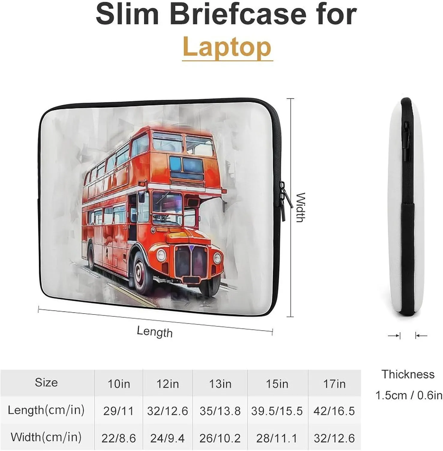 Watercolor Bus Laptop Sleeve 13/15 Inch Briefcase Cover Shockproof Protective Case Handbags Portable Laptop Bag