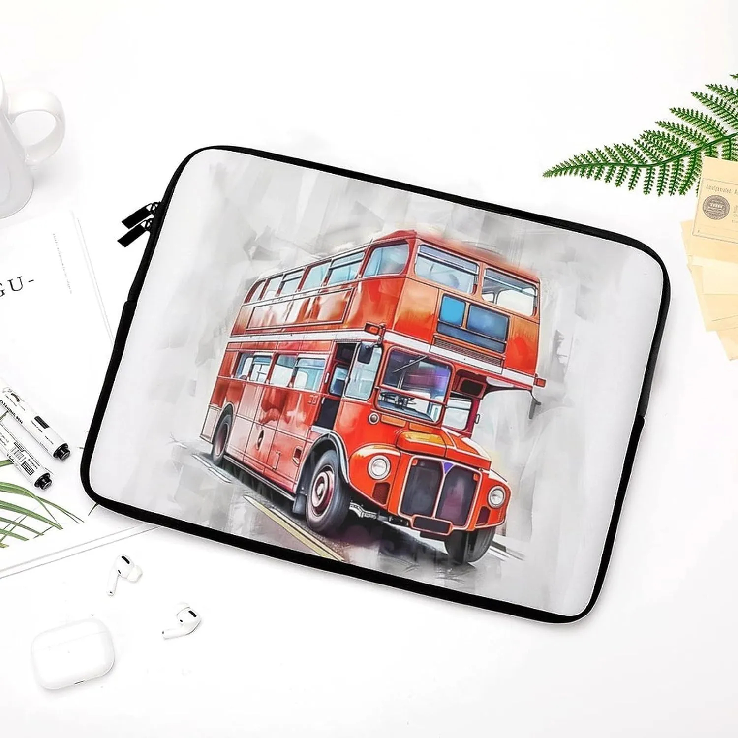 Watercolor Bus Laptop Sleeve 13/15 Inch Briefcase Cover Shockproof Protective Case Handbags Portable Laptop Bag