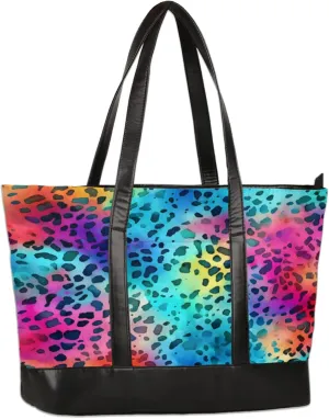 Watercolor Leopard Print Laptop Tote Bag for Women Lightweight Work Purse with Multiple Compartments Fits 13-15.6 Inch Laptop Tablet Shoulder Bag for Office Travel Daily Use