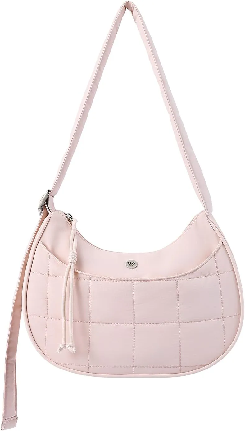WESTBRONCO Puffer Crescent Shoulder Bags for Women Puffy Quilted Handbags, Nylon Shoulder Purse with Adjustable Strap