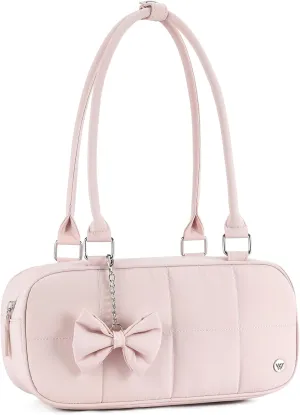 WESTBRONCO Puffer Shoulder Bag for Women Quilted Handbags, Puffy Cosmetic Makeup Bag Organizer with Cute Ornament