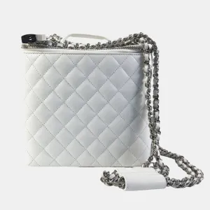 White Lambskin Quilted Vanity Case