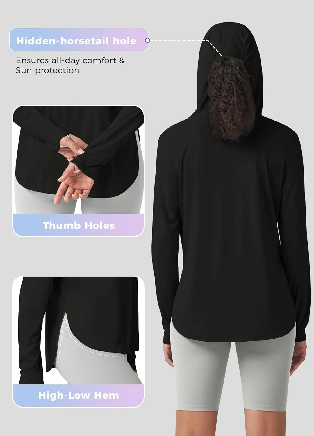 Willit Women's Sun Shirts Hooded UPF 50  Long Sleeve Hiking Workout Tops Lightweight Quick Dry UV Protection