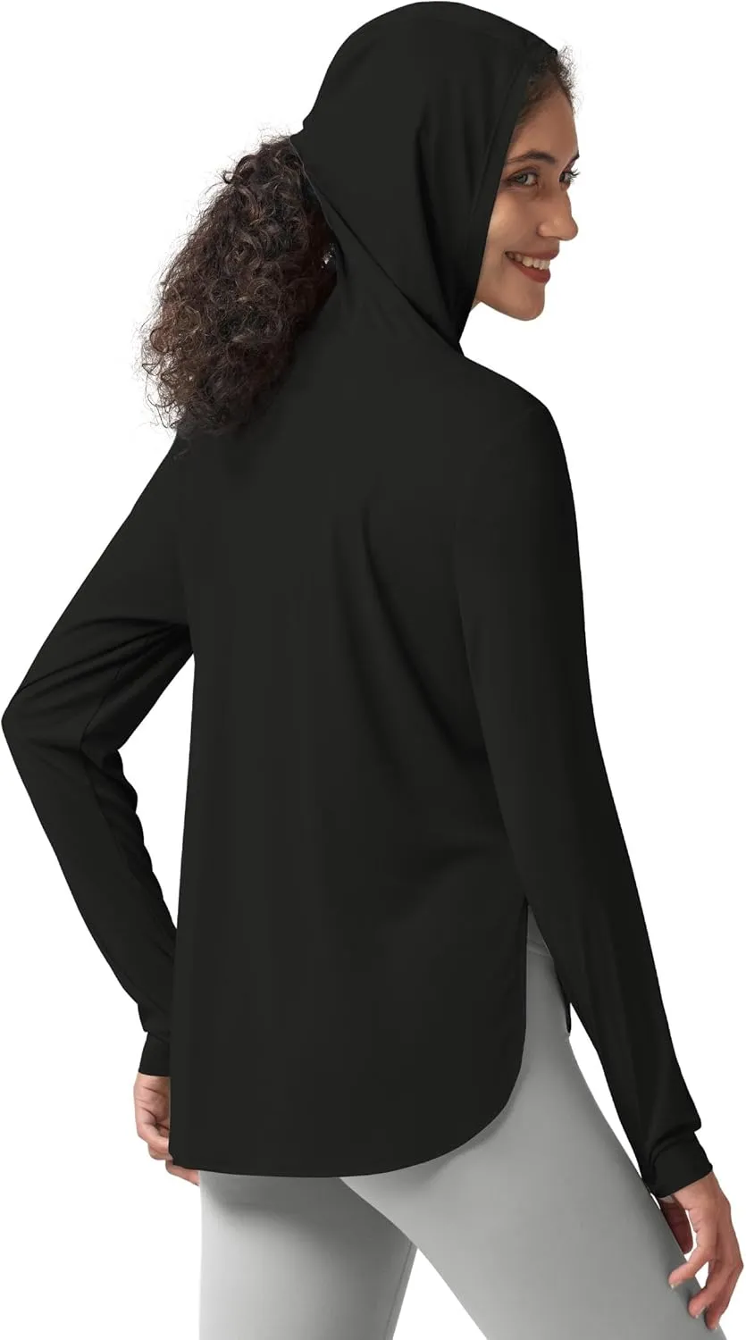 Willit Women's Sun Shirts Hooded UPF 50  Long Sleeve Hiking Workout Tops Lightweight Quick Dry UV Protection