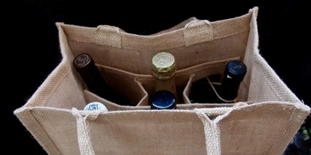 Wine Bag Store, Jute Burlap Six Bottle Wine Gift Tote Bags, Size 8" x 12" x 14" by SHOPINUSA