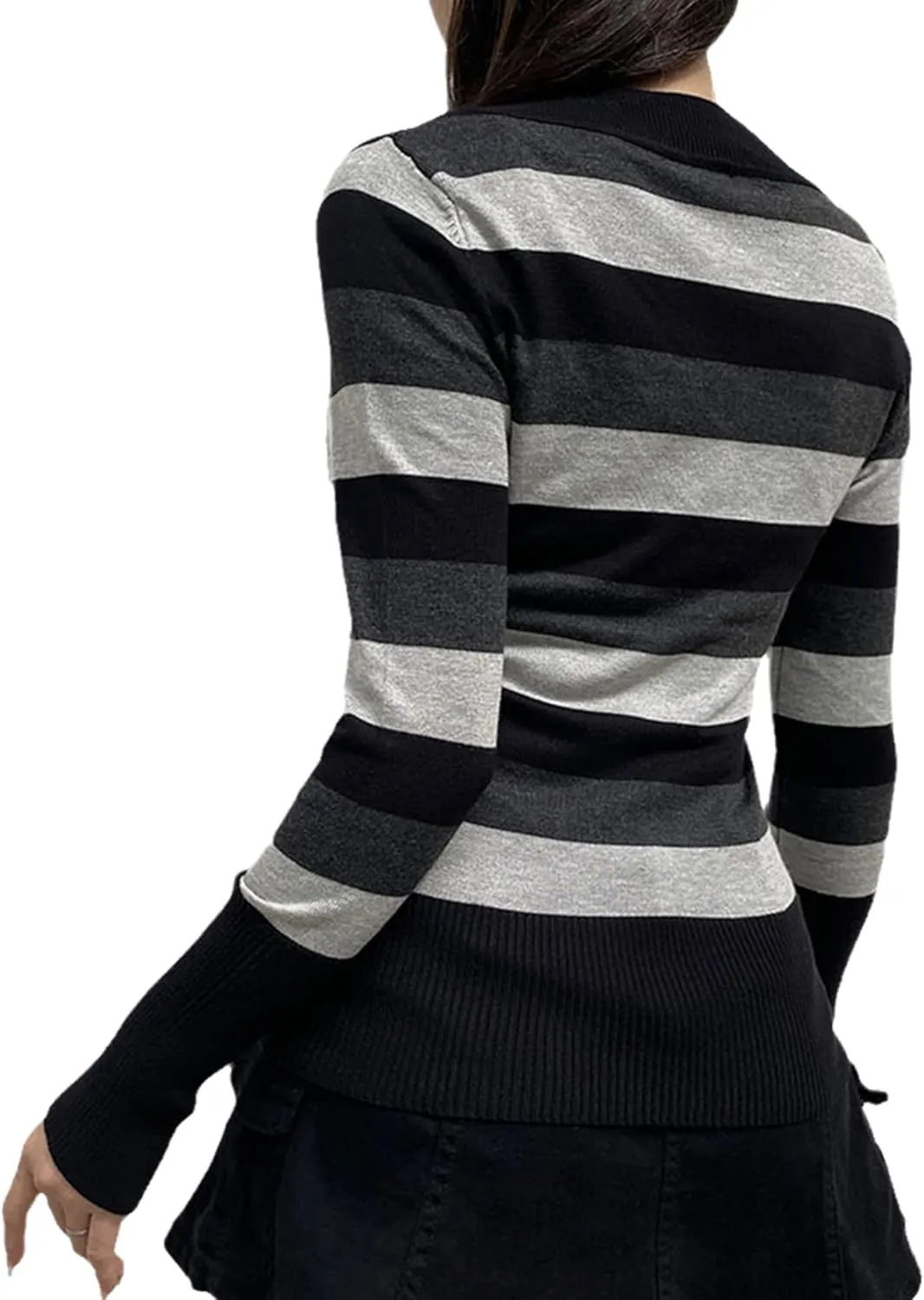 Winter 90s Grunge Aesthetic Streetwear Sweater Retro Y2k Vintage Gothic Loose Women Knit Pullover Striped Jumper
