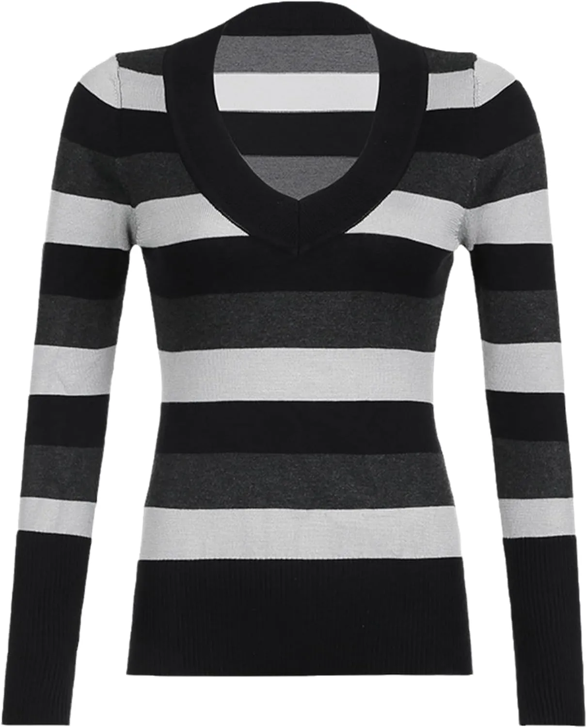 Winter 90s Grunge Aesthetic Streetwear Sweater Retro Y2k Vintage Gothic Loose Women Knit Pullover Striped Jumper