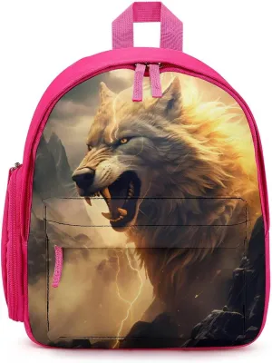 Wolf in Mountains with Thunder Surrounding Mini Backpack for Women Small Double Shoulder Cute Daypack Purse Lightweight Bag