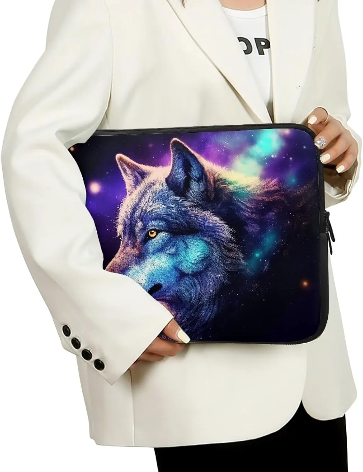 Wolf Printed Laptop Briefcase for Women Men, Waterproof Laptop Case Bag Laptop Case for 12 Inch, Lightweight Computer Carrying Cover with Zipper for Office Business Traveling