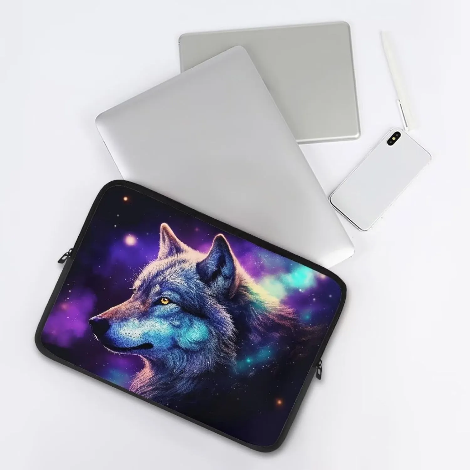 Wolf Printed Laptop Briefcase for Women Men, Waterproof Laptop Case Bag Laptop Case for 12 Inch, Lightweight Computer Carrying Cover with Zipper for Office Business Traveling
