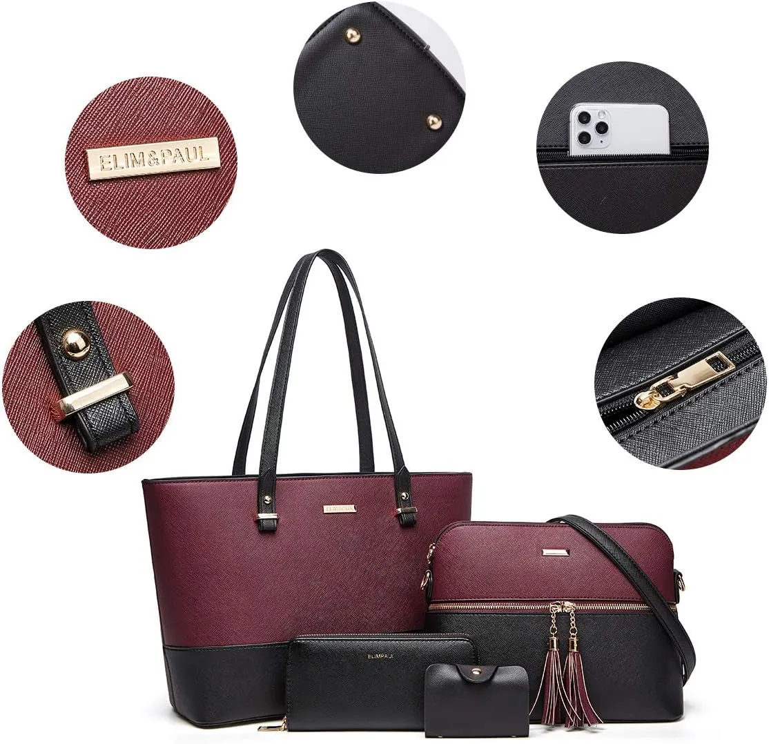 Women Fashion Handbags Wallet Tote Bag Shoulder Bag Top Handle Satchel Purse Set 4pcs