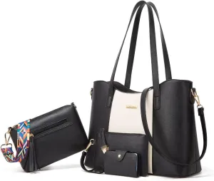 Women Fashion Handbags Wallet Tote Bag Shoulder Bag Top Handle Satchel Purse Set 4pcs