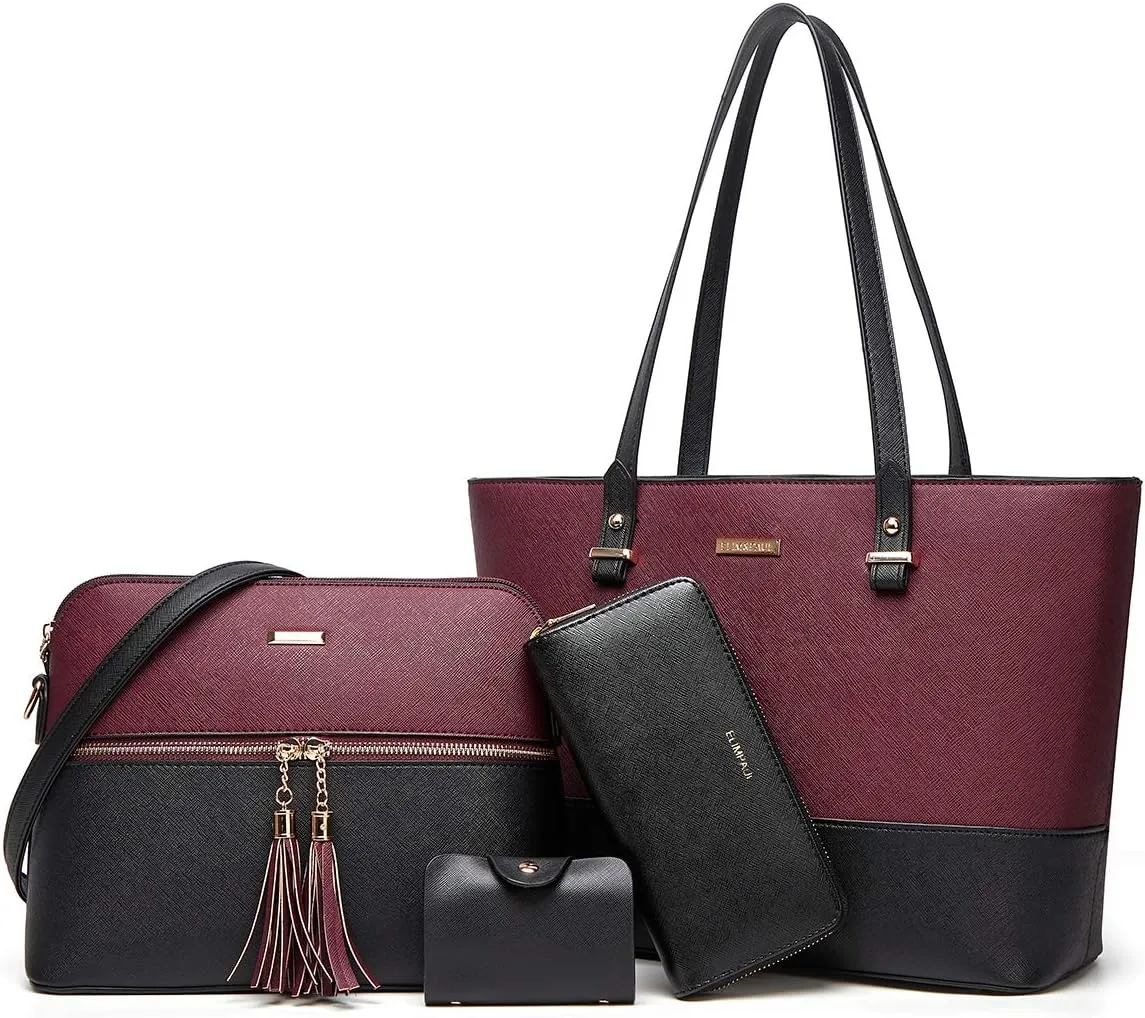 Women Fashion Handbags Wallet Tote Bag Shoulder Bag Top Handle Satchel Purse Set 4pcs