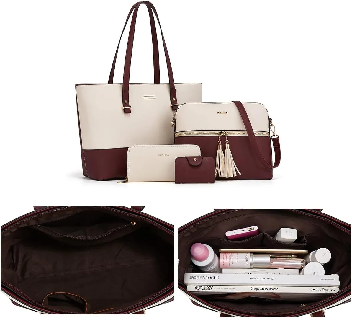 Women Fashion Handbags Wallet Tote Bag Shoulder Bag Top Handle Satchel Purse Set 4pcs