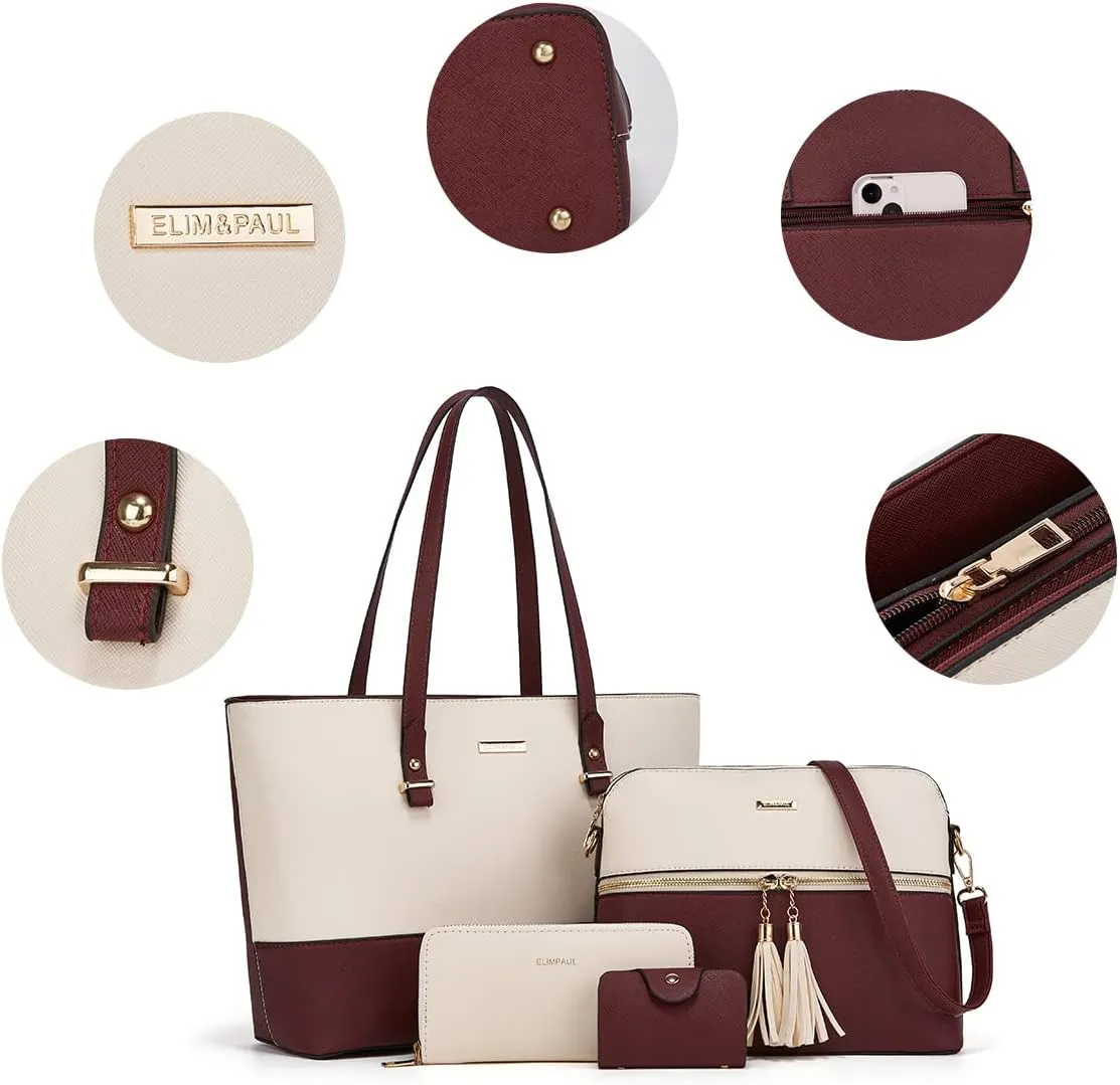 Women Fashion Handbags Wallet Tote Bag Shoulder Bag Top Handle Satchel Purse Set 4pcs