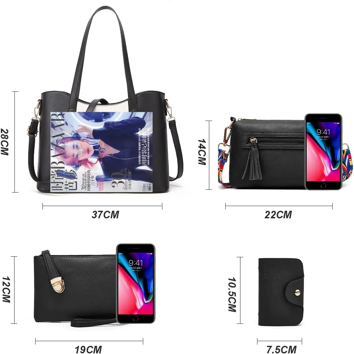 Women Fashion Handbags Wallet Tote Bag Shoulder Bag Top Handle Satchel Purse Set 4pcs