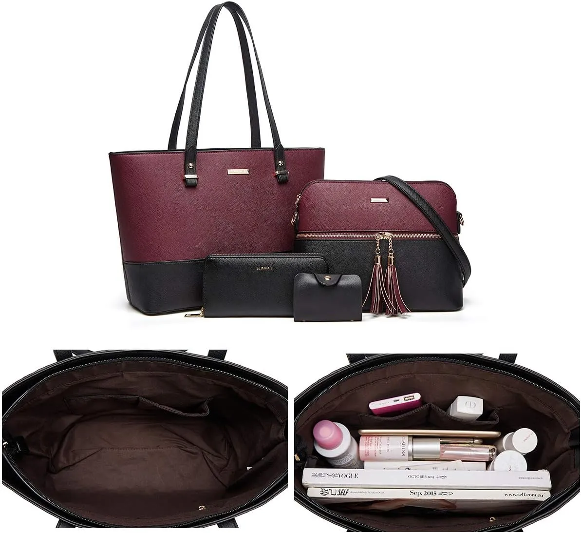 Women Fashion Handbags Wallet Tote Bag Shoulder Bag Top Handle Satchel Purse Set 4pcs
