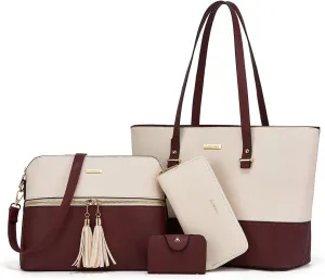 Women Fashion Handbags Wallet Tote Bag Shoulder Bag Top Handle Satchel Purse Set 4pcs