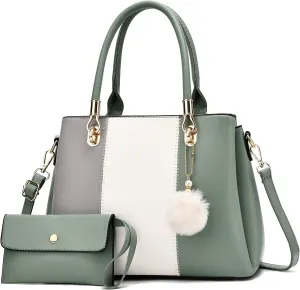 Women Handbags Large Tote Shoulder Bag Crossbody Bag for Women Color Stitching Top Handle Satchel Hobo 2pcs Purse Set