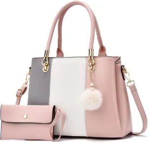 Women Handbags Large Tote Shoulder Bag Crossbody Bag for Women Color Stitching Top Handle Satchel Hobo 2pcs Purse Set