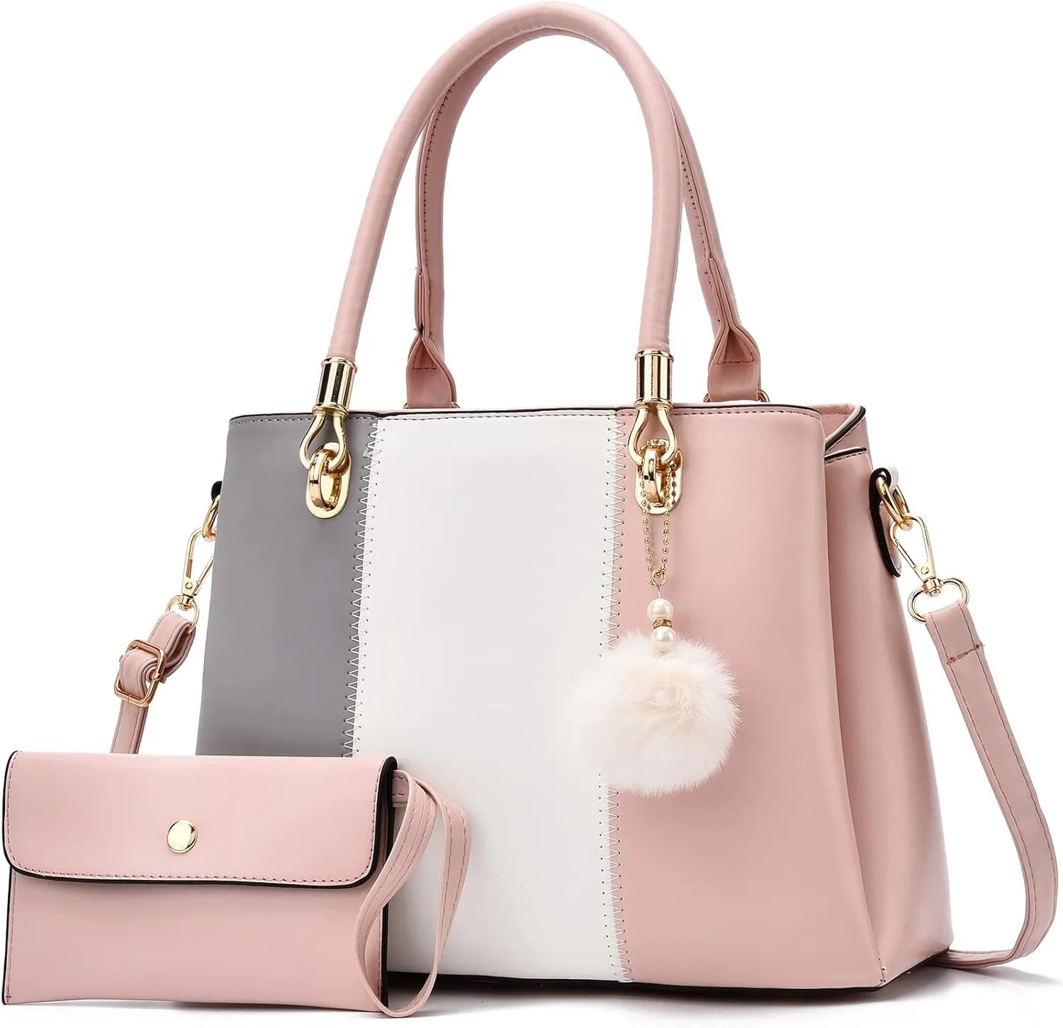 Women Handbags Large Tote Shoulder Bag Crossbody Bag for Women Color Stitching Top Handle Satchel Hobo 2pcs Purse Set