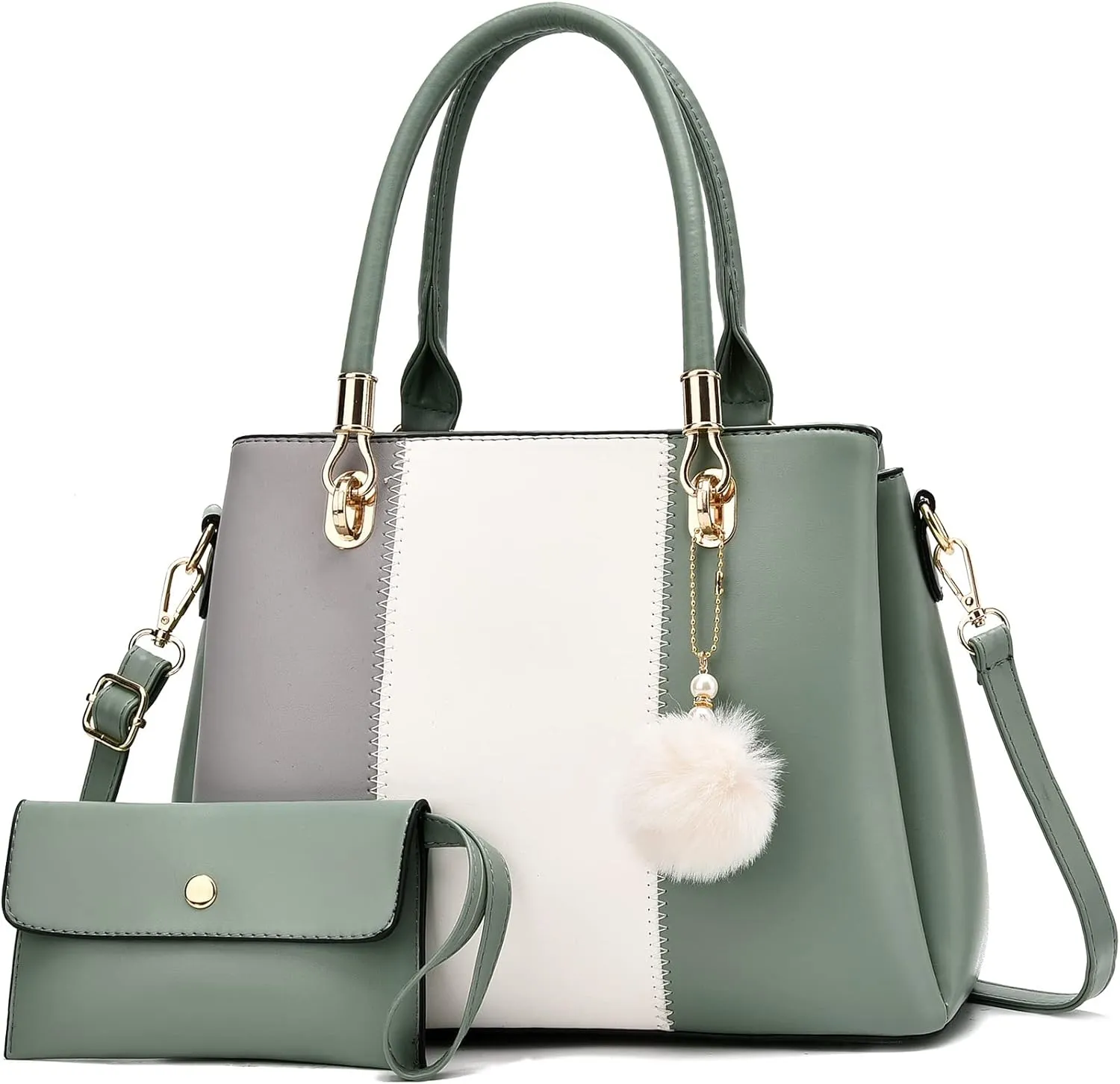 Women Handbags Large Tote Shoulder Bag Crossbody Bag for Women Color Stitching Top Handle Satchel Hobo 2pcs Purse Set