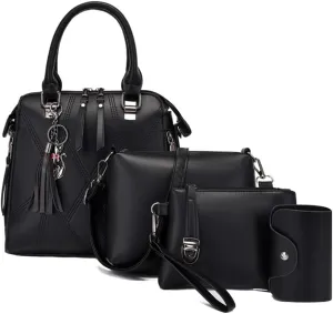 Women Handbags Purses Set 4pcs Leather Shoulder Top Handle Satchels with Pendant