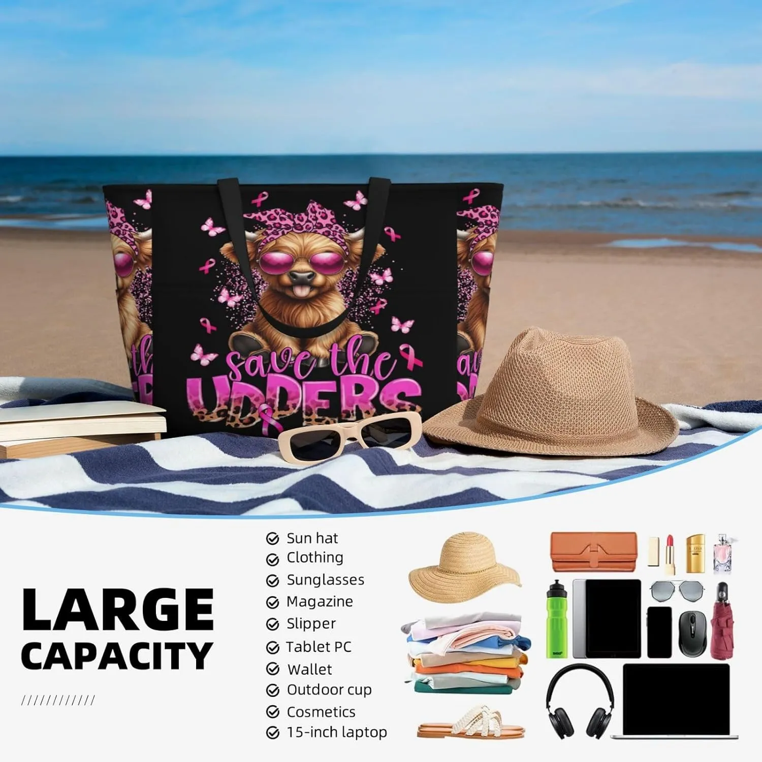Women Large Beach Bag Travel Weekender Foldable Tote Bag for Pool Beach Vacation Gym