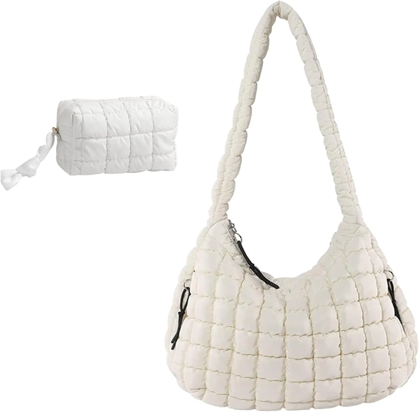 Women Large Quilted Tote Bag Lightweight Quilted Carryall GYM Bag Soft Puffy Crossbody Bag Hobo Handbags Wallet (Beige)