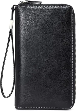Women Leather Wallet Crossbody Shoulder Bag with Double Zipper and Mobile Phone Purse with Shoulder Strap