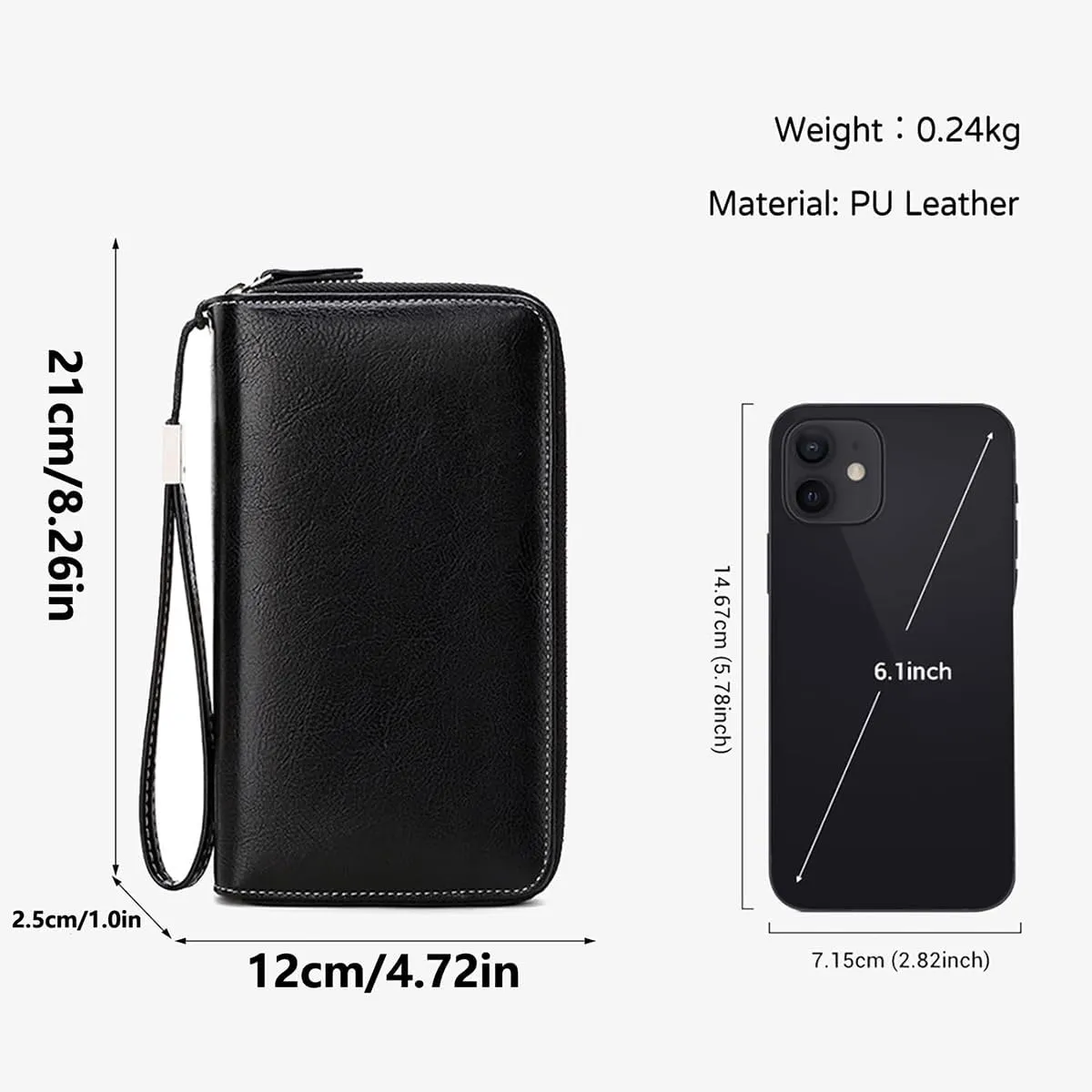 Women Leather Wallet Crossbody Shoulder Bag with Double Zipper and Mobile Phone Purse with Shoulder Strap