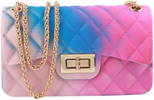 Women Rainbow Handbags Jelly Purse Candy Color Quilted Crossbody Shoulder Bag
