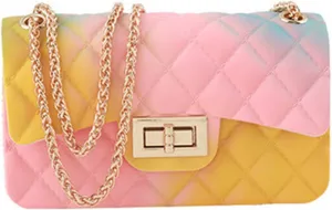 Women Rainbow Handbags Jelly Purse Candy Color Quilted Crossbody Shoulder Bag