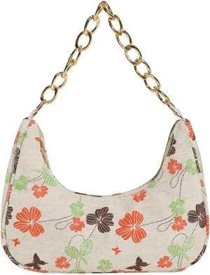 Women Shoulder Bag Fashionable New Pattern Flower Print Cute Daily Zipper Handbag Shoulder Tote Bag (Orange, One Size)