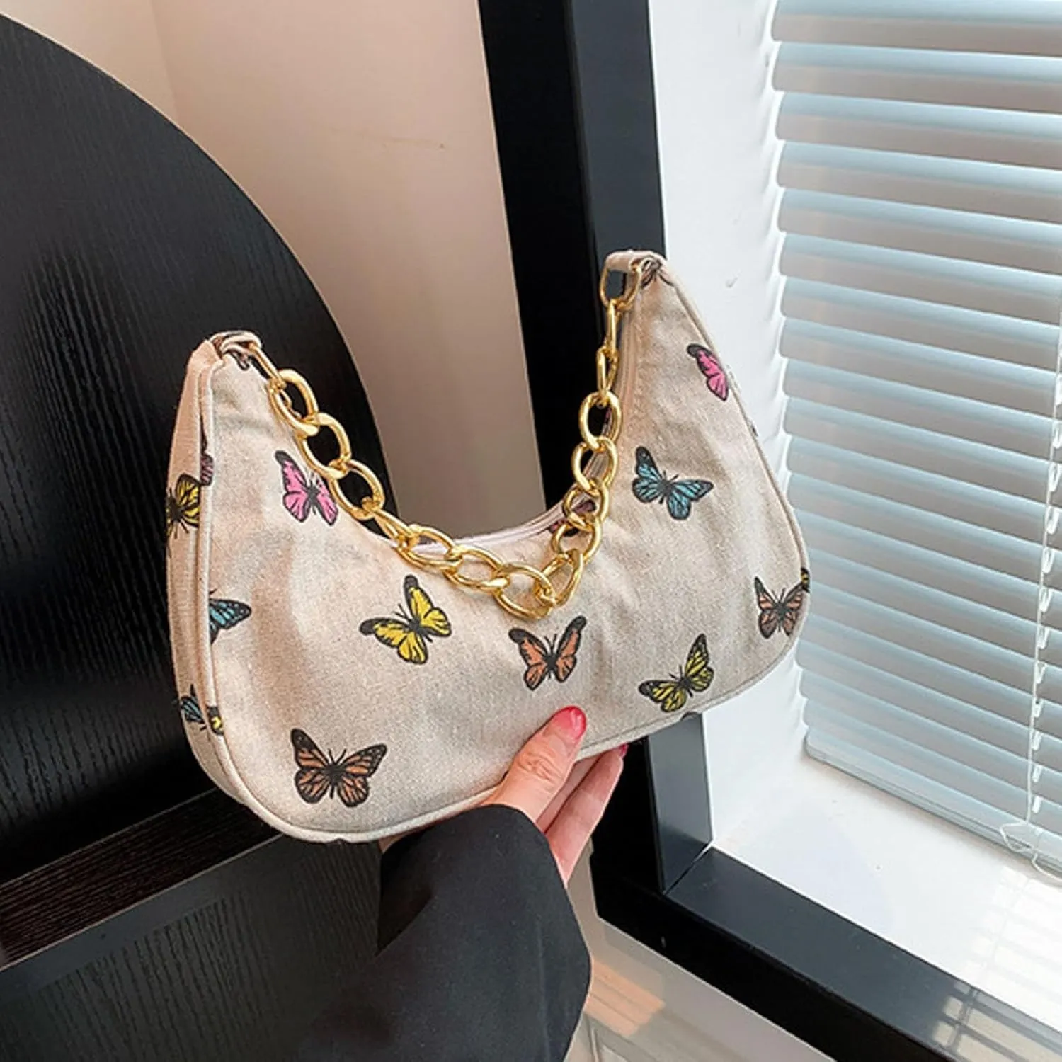 Women Shoulder Bag Fashionable New Pattern Flower Print Cute Daily Zipper Handbag Shoulder Tote Bag (Yellow, One Size)