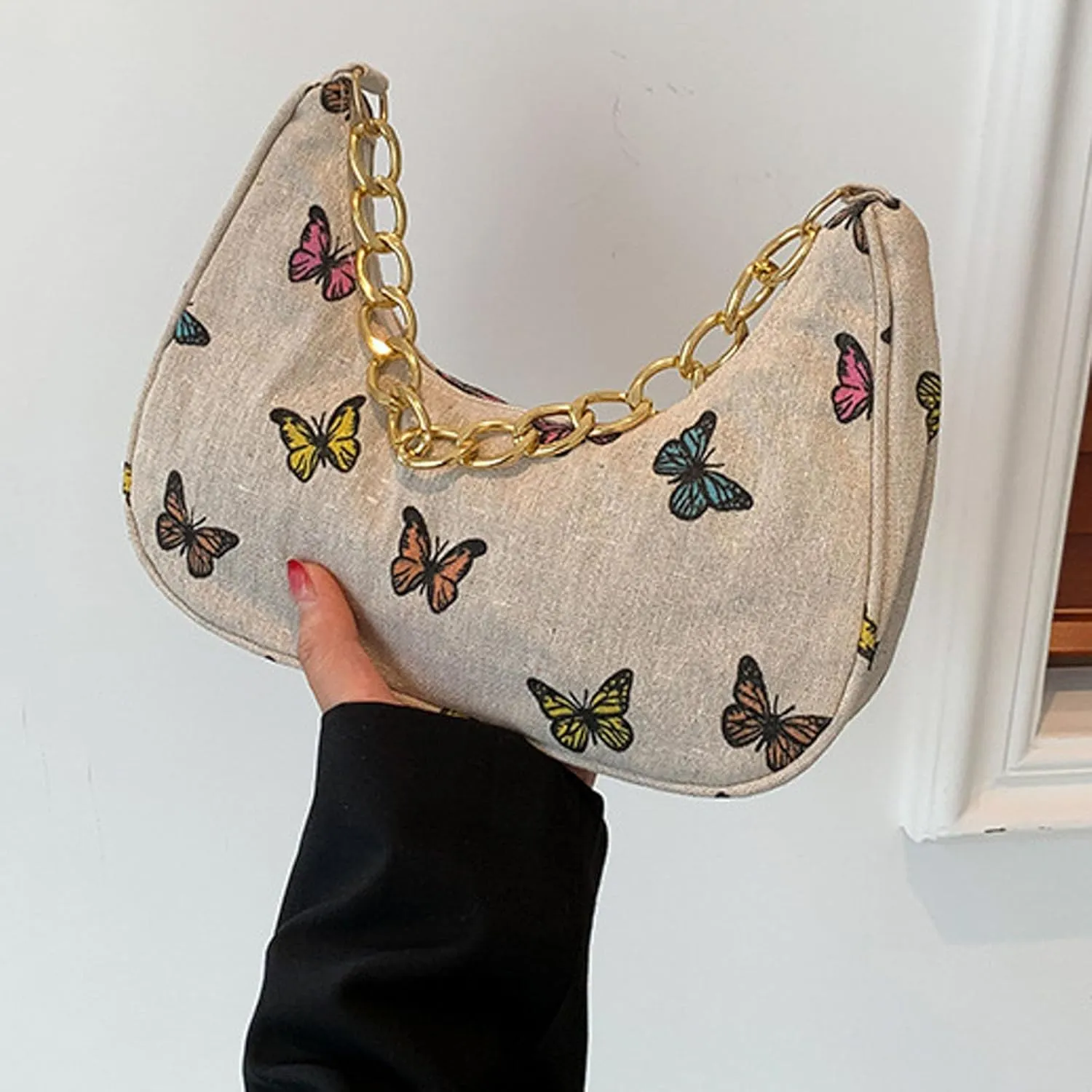 Women Shoulder Bag Fashionable New Pattern Flower Print Cute Daily Zipper Handbag Shoulder Tote Bag (Yellow, One Size)