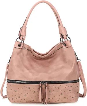 Women Tote Bag Rivets Handbags PU Leather Fashion Hobo Shoulder Bags with Adjustable Shoulder Strap