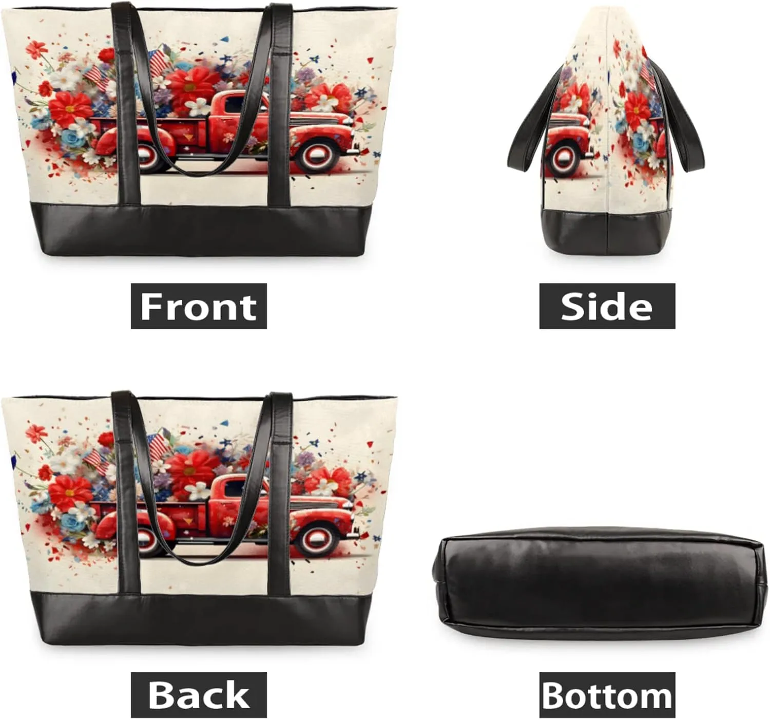 Women Tote Bag with Zipper, Shopper Handbag Travel Purse, PU Leather Laptop Tote Bags, Weekender Tote Bags
