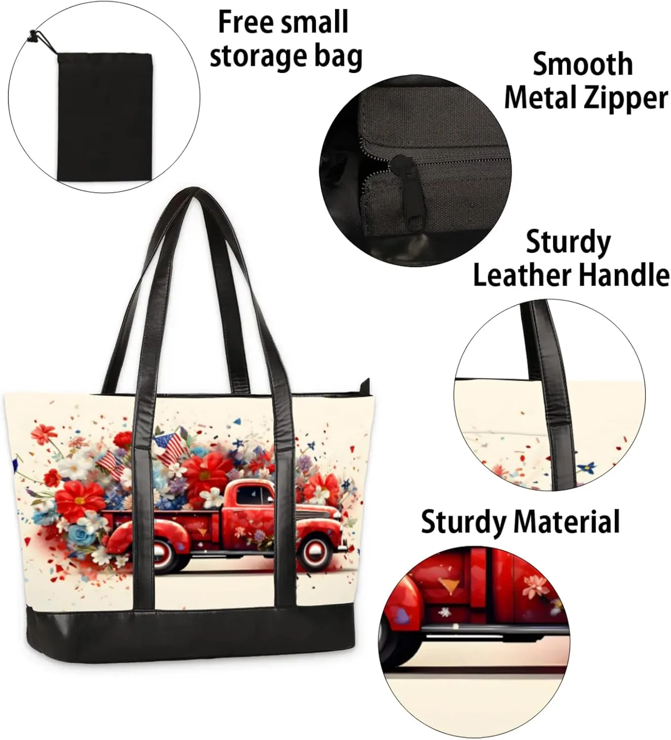 Women Tote Bag with Zipper, Shopper Handbag Travel Purse, PU Leather Laptop Tote Bags, Weekender Tote Bags