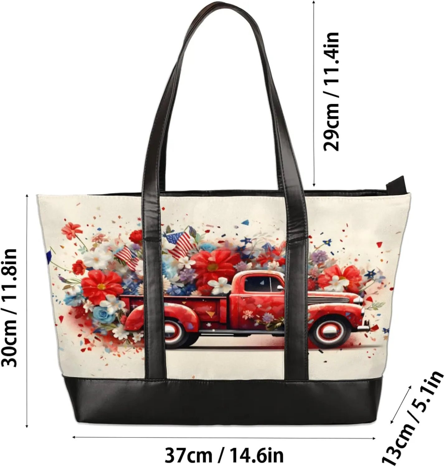 Women Tote Bag with Zipper, Shopper Handbag Travel Purse, PU Leather Laptop Tote Bags, Weekender Tote Bags