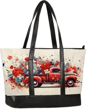 Women Tote Bag with Zipper, Shopper Handbag Travel Purse, PU Leather Laptop Tote Bags, Weekender Tote Bags