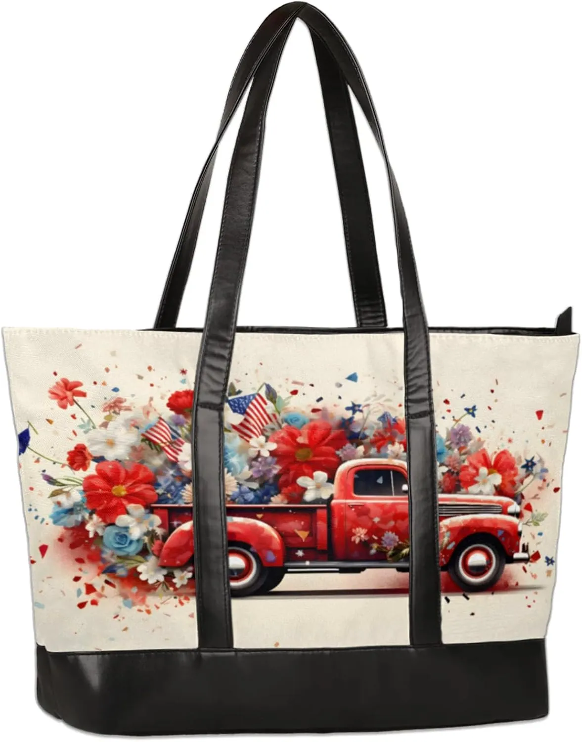 Women Tote Bag with Zipper, Shopper Handbag Travel Purse, PU Leather Laptop Tote Bags, Weekender Tote Bags