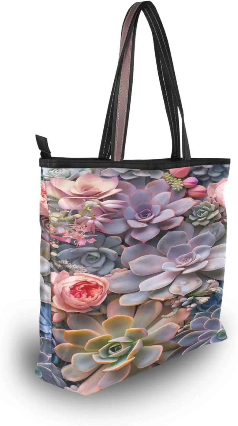 Women Tote Bags Pink Green Succulent Top Handle Satchel Handbags Shoulder Bag for Shopping 20857894