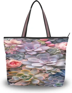 Women Tote Bags Pink Green Succulent Top Handle Satchel Handbags Shoulder Bag for Shopping 20857894