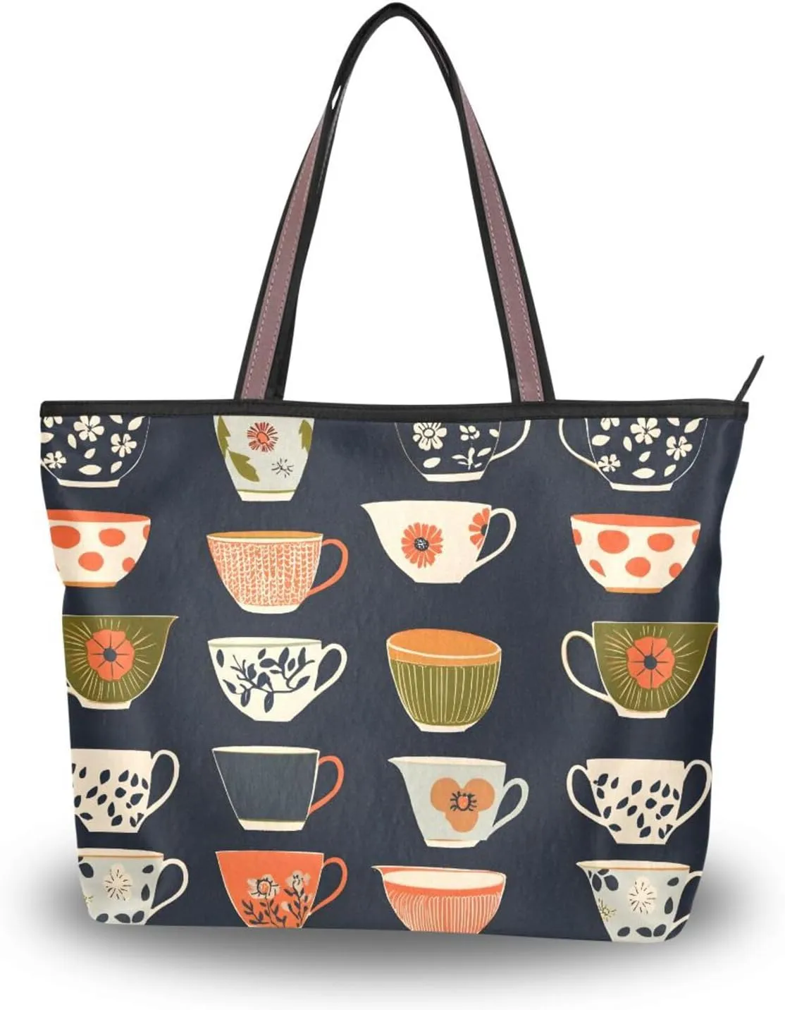 Women Tote Bags Teacups Retro Flower Top Handle Satchel Handbags Shoulder Bag for Shopping 20860666