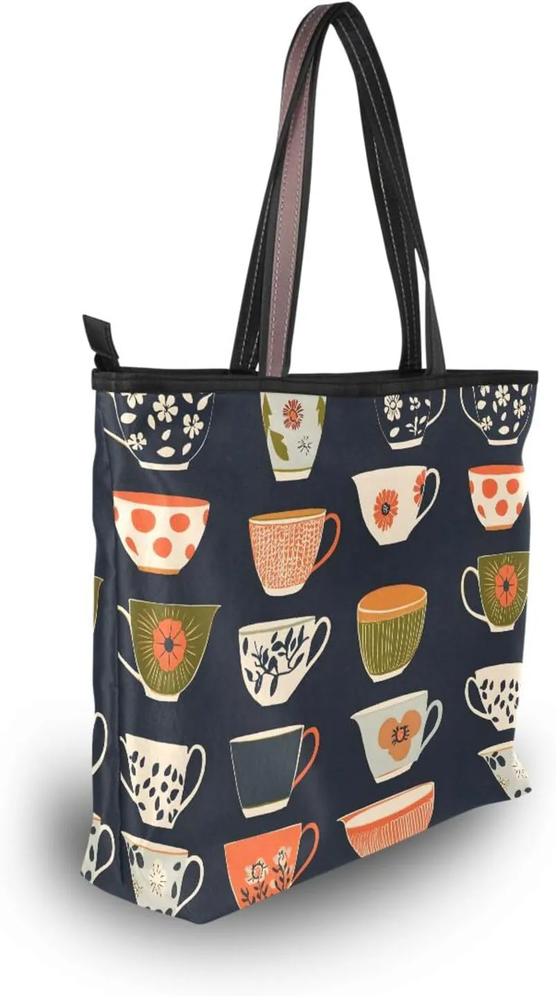 Women Tote Bags Teacups Retro Flower Top Handle Satchel Handbags Shoulder Bag for Shopping 20860666