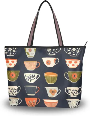 Women Tote Bags Teacups Retro Flower Top Handle Satchel Handbags Shoulder Bag for Shopping 20860666